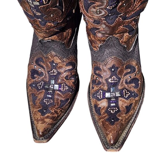 VTG CORRAL BOOT SZ 6 WOMEN WESTERN CRYSTAL CROSS STUDDED JEWELED COWBOY FESTIVAL - Picture 2 of 8
